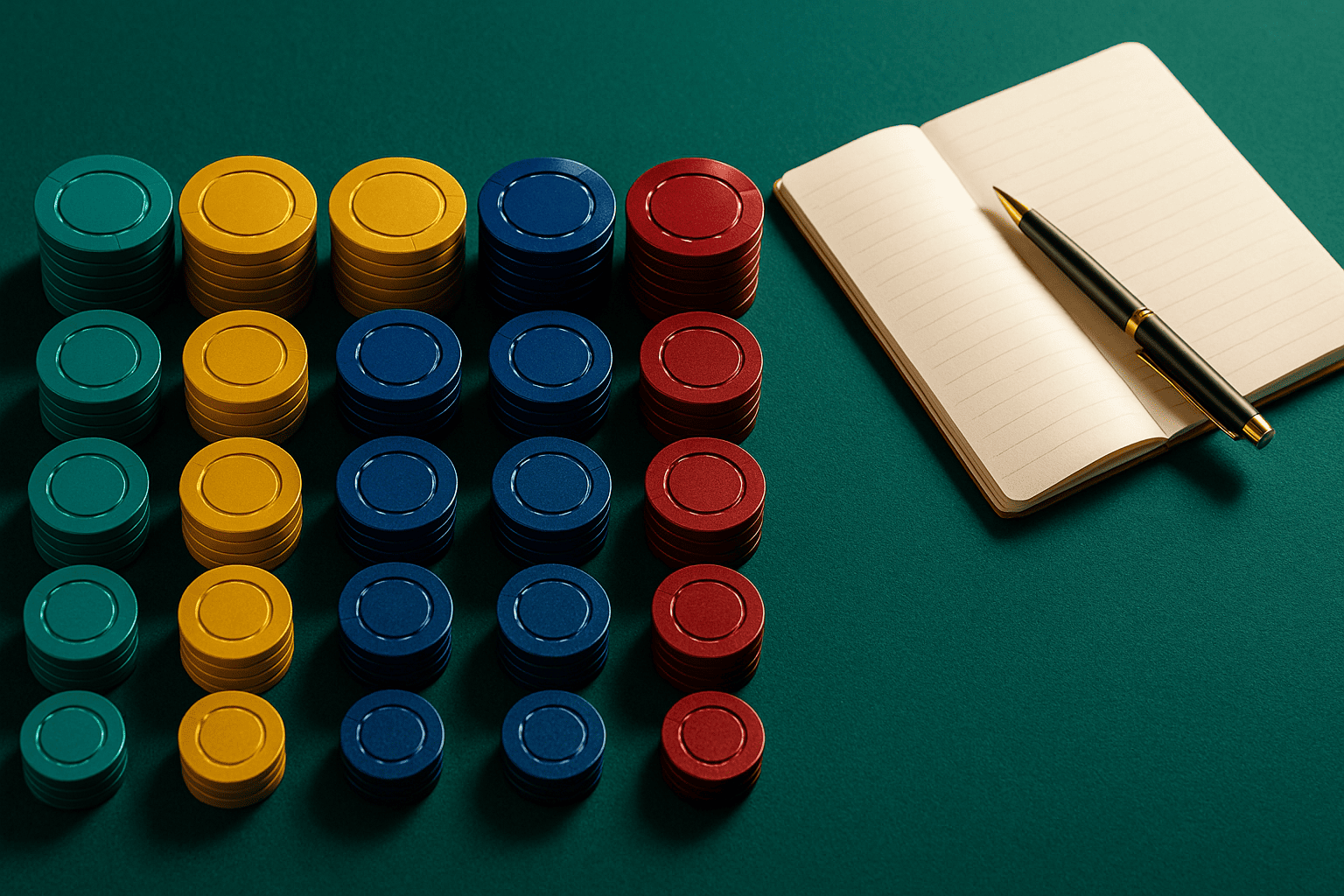 Stacks of chips representing a professional bankroll