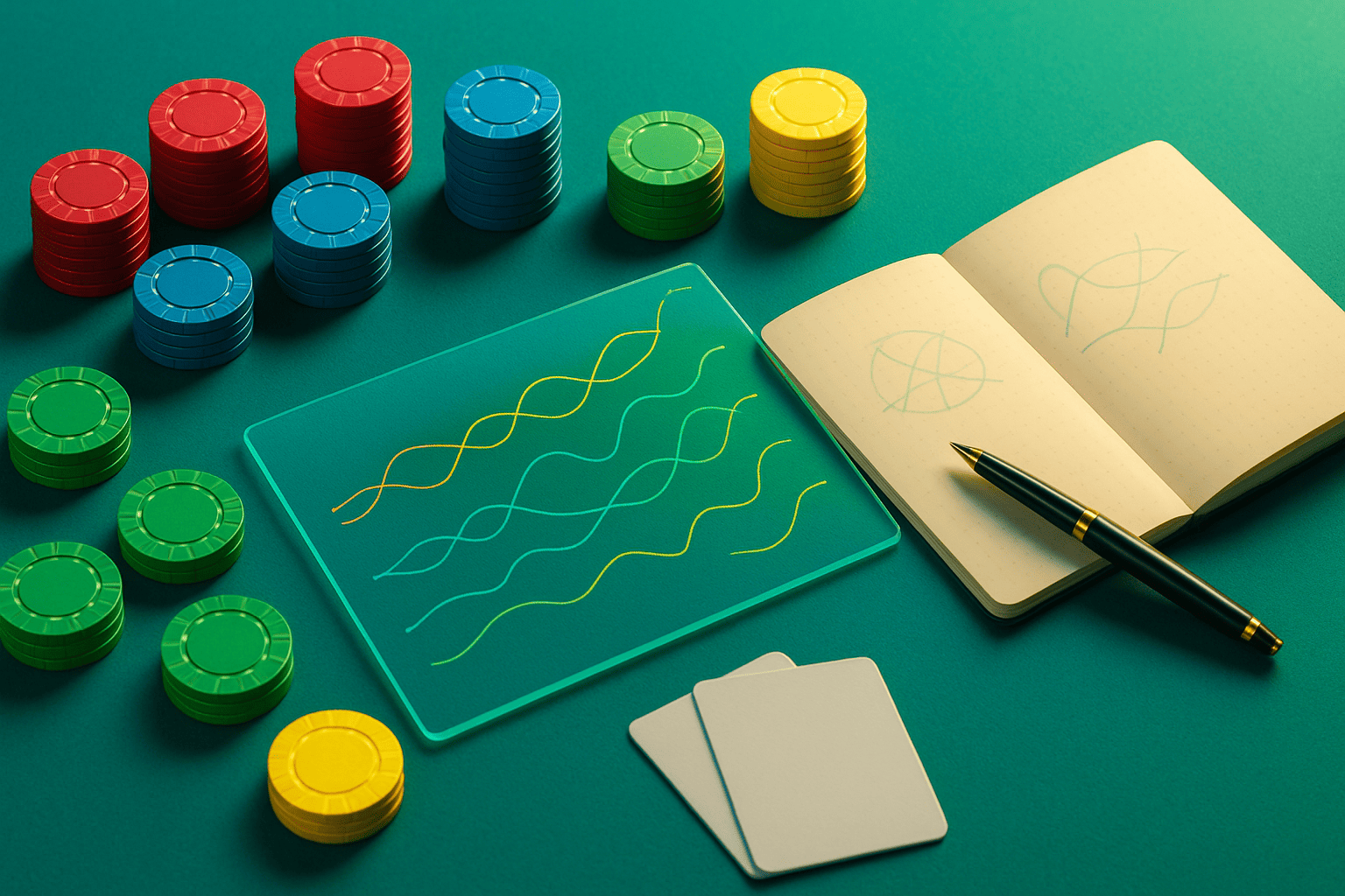 Player planning blackjack sessions with notes and chips