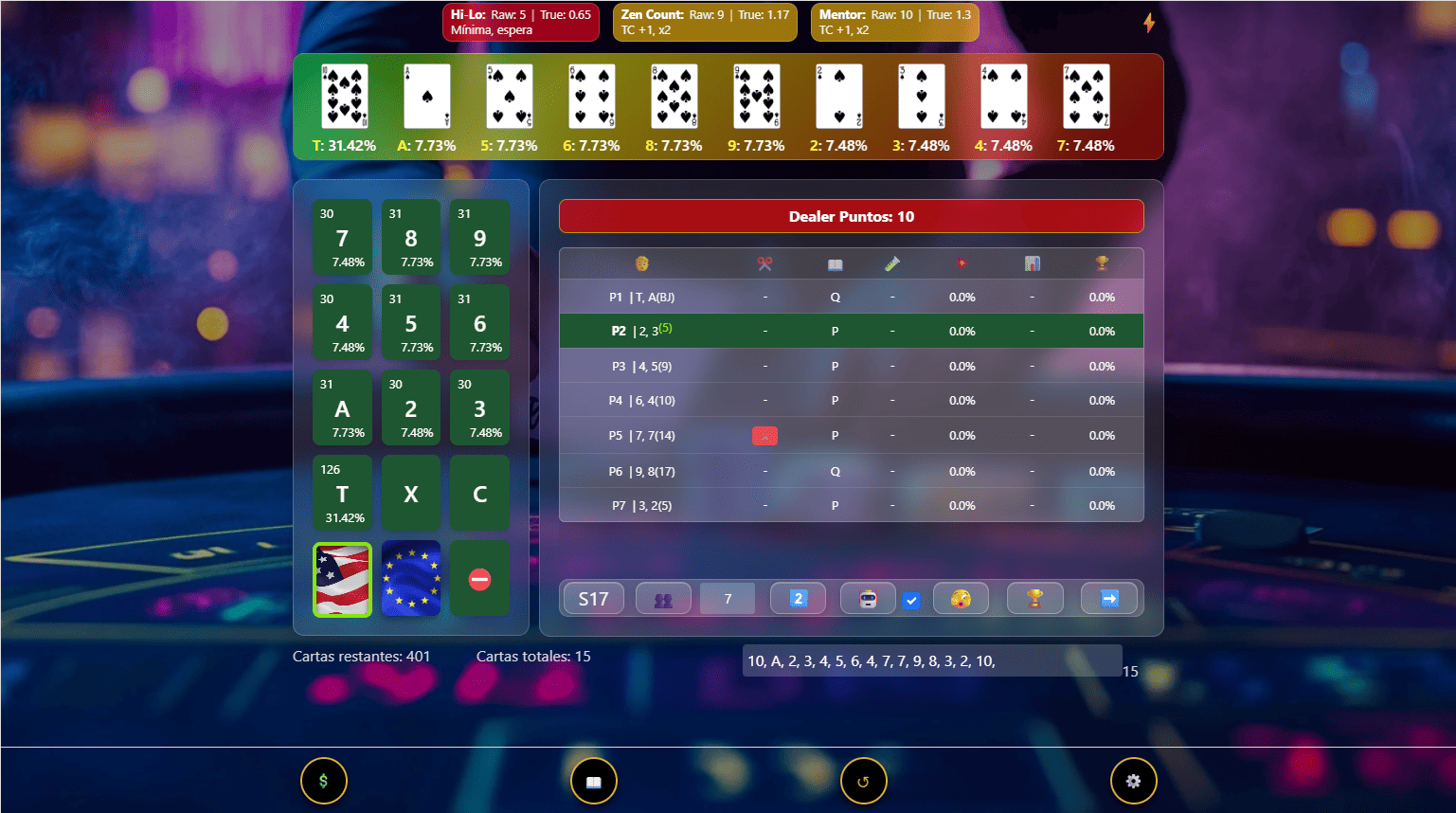 Live online blackjack table on a screen