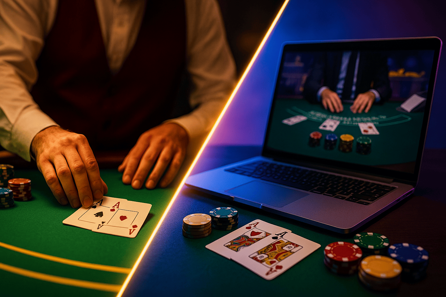 Comparison between online blackjack and live blackjack