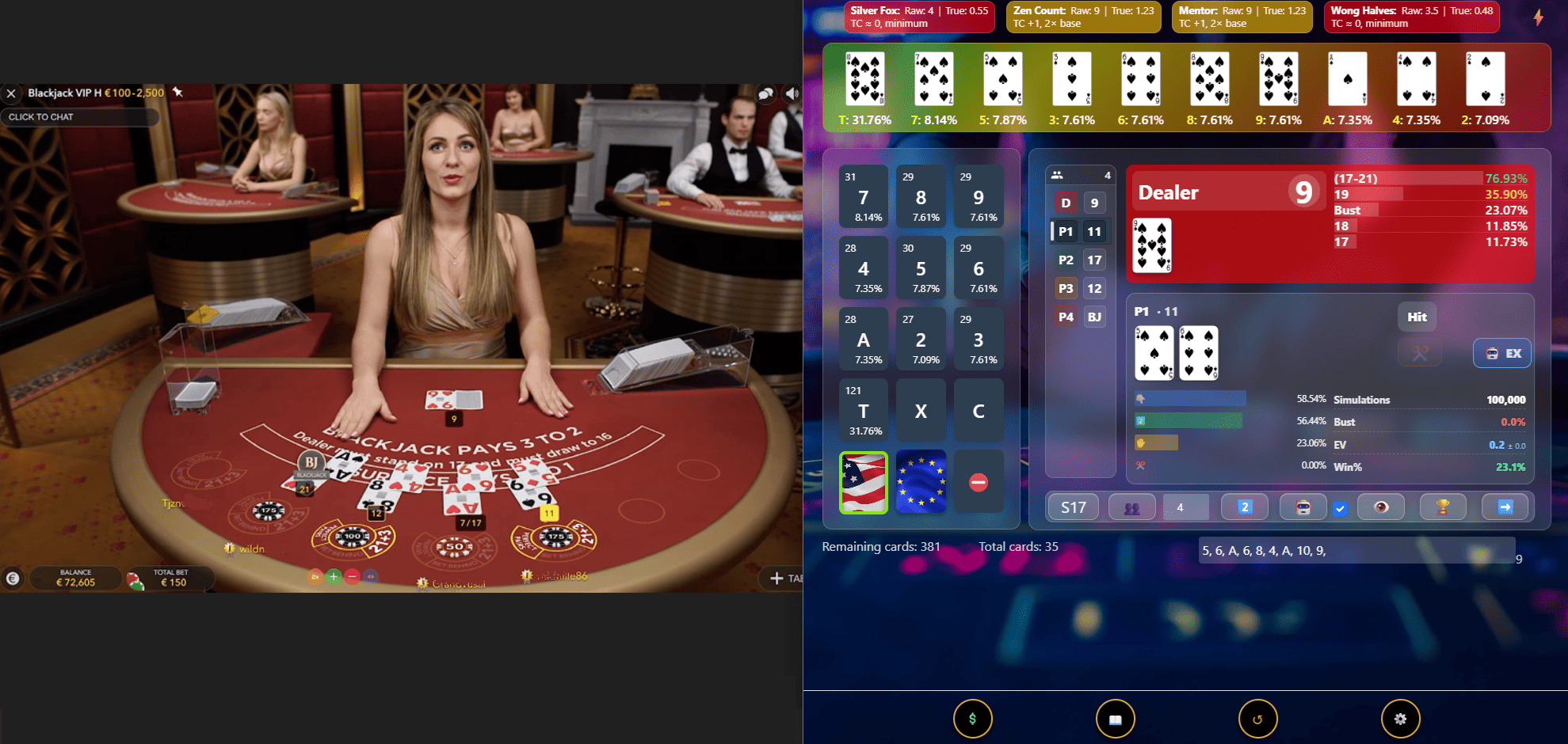 BJCPRO modo Live para blackjack online en vivo
